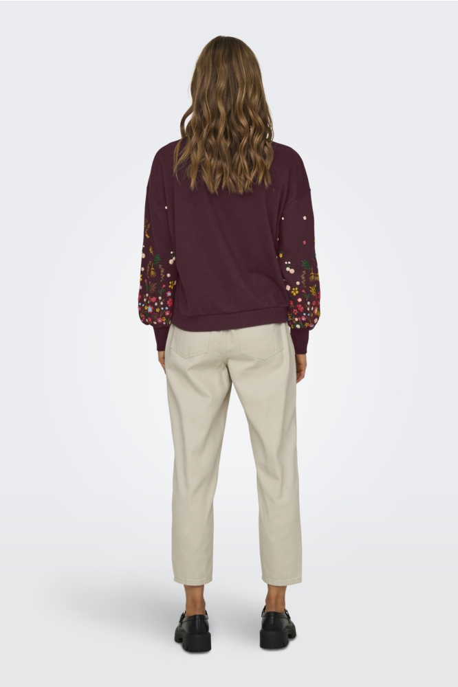 ONLBROOKE L/S O-NECK FLOWER SWT NOO 15216364 WINDSOR WINE/SLEEVE FLO